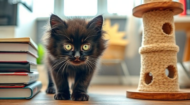 A kitten curiously exploring new surroundings to build skills