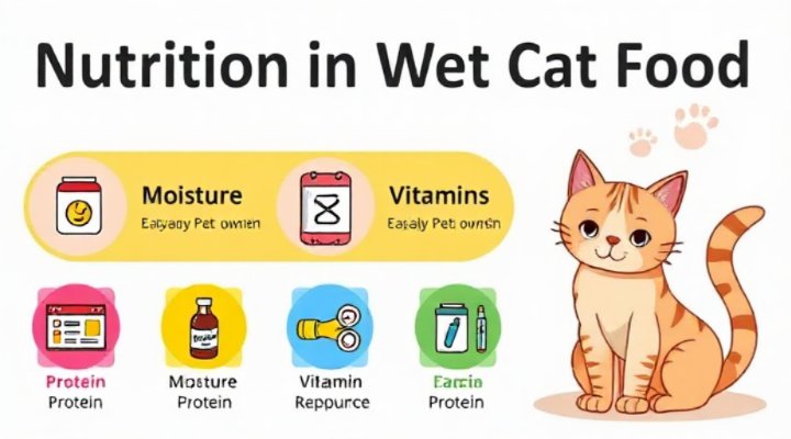 Educational chart showing key nutrients in wet cat food for feline learning