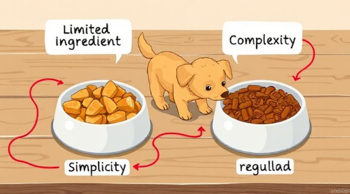 Side-by-side comparison showing limited ingredient and regular dog food ingredients