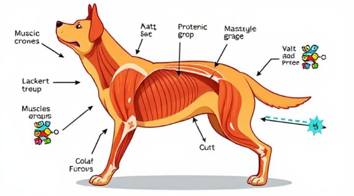 Illustration of dog muscles fueled by high protein for development