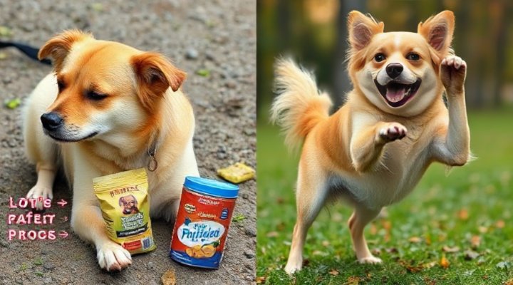 Side-by-side showing dog agility with high protein nutrition benefits