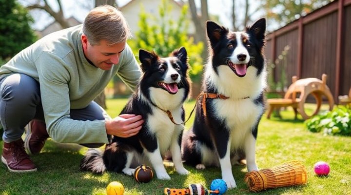 A vigilant pet owner checking their healthy, active Border Collie after switching to a freeze dried raw dog food diet