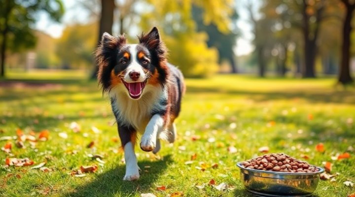 Energetic dog playing with high protein food for skill development
