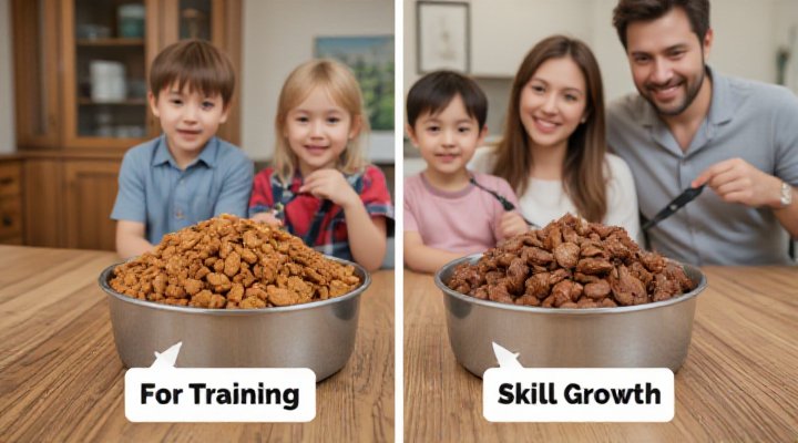 Side-by-side visual of different good dog food for training and skill development options