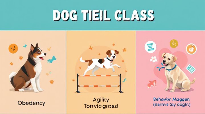 Illustration showing different types of dog training classes like obedience and agility
