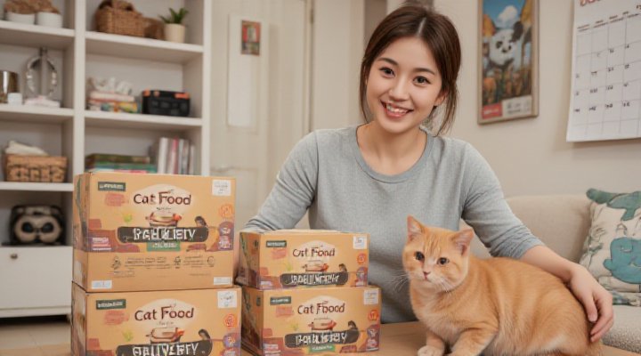 Cat owner organizing cat food delivery for skill building in pet care