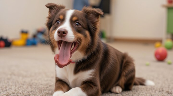 A trained dog happily eating raw food as a reward during an obedience session