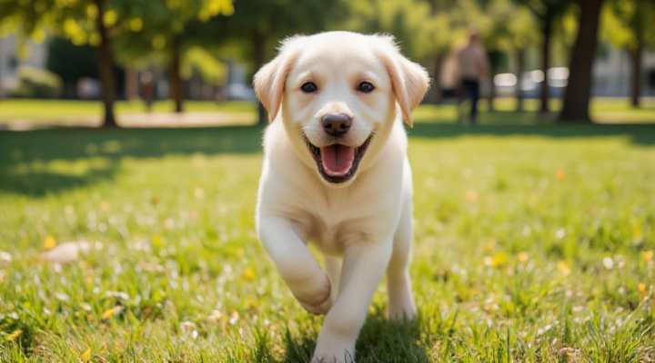 An energetic puppy running and playing, showing vitality from Iams puppy food nutrition