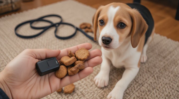 Using a clicker and treats in positive reinforcement dog training