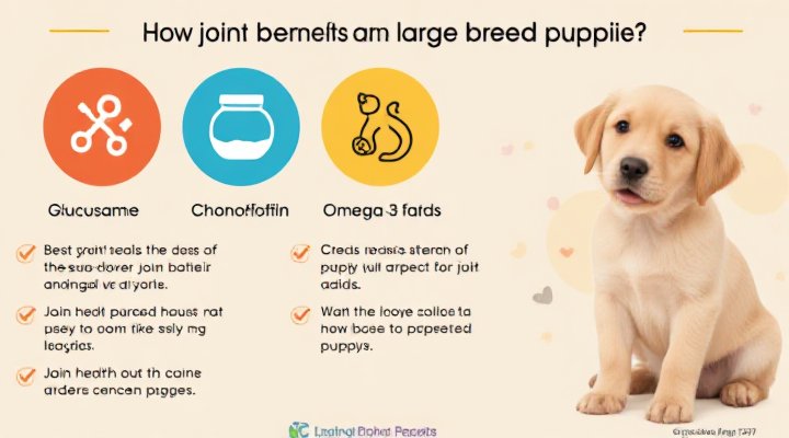 Educational infographic highlighting key joint-supporting ingredients in large breed puppy diets