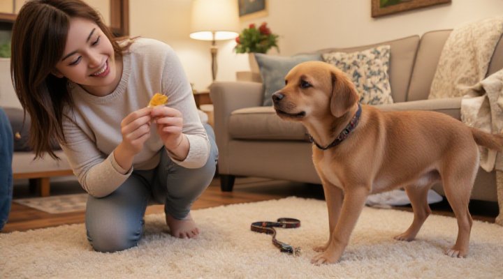 A caring owner using Purina HA Dog Food as treats for skill-building training