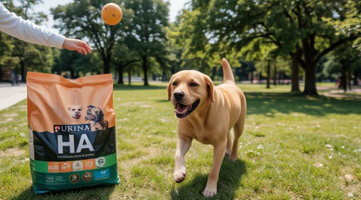 A joyful dog thriving after switching to Purina HA dog food