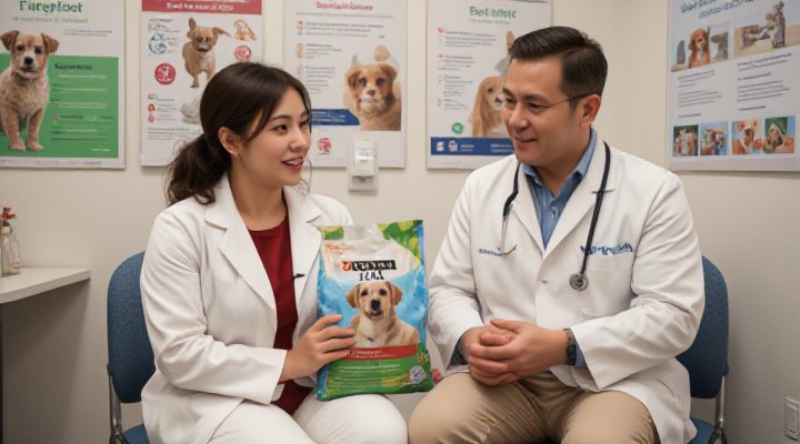 A veterinarian explaining the benefits of Purina HA Dog Food for skill building in sensitive dogs