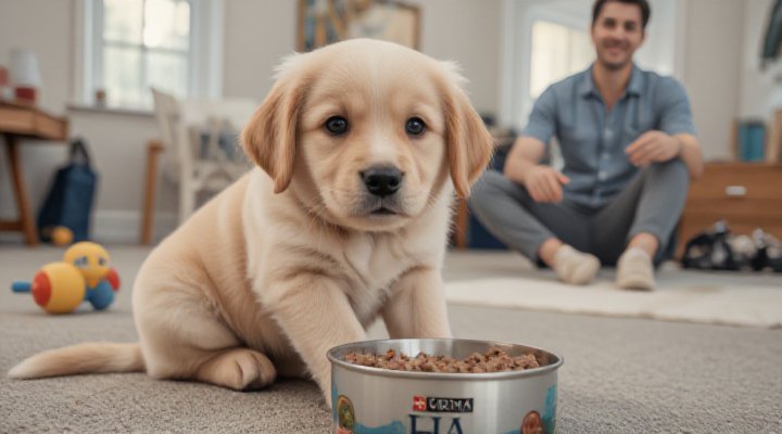 A cute sensitive dog enjoying Purina HA Dog Food during training