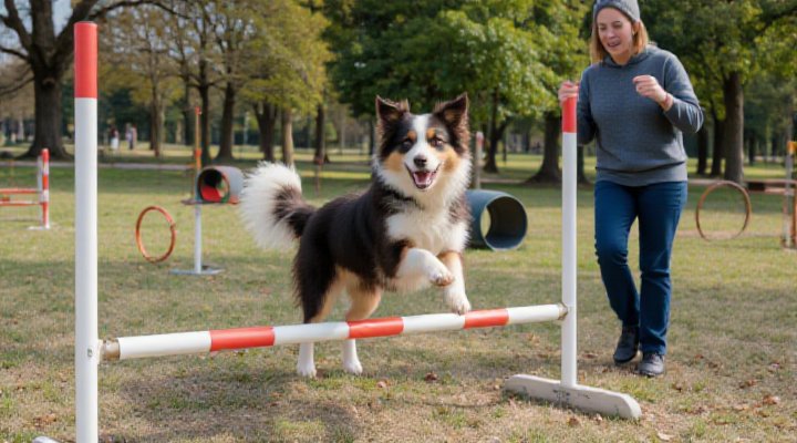 Advanced dog training skills in agility course