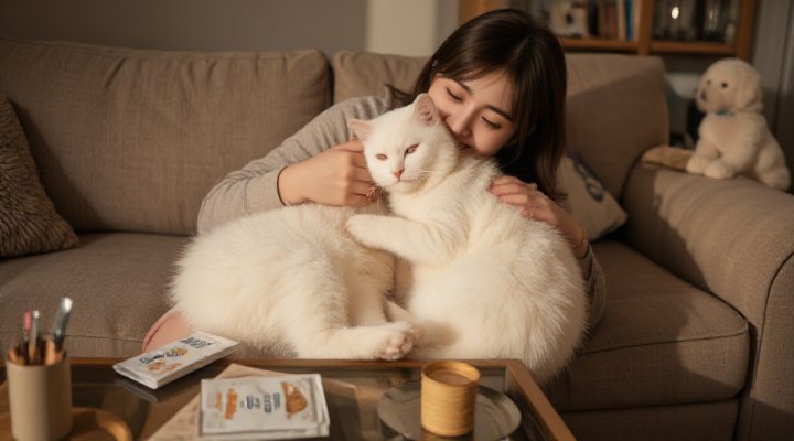 Happy cat and owner after successful training with Churu treats