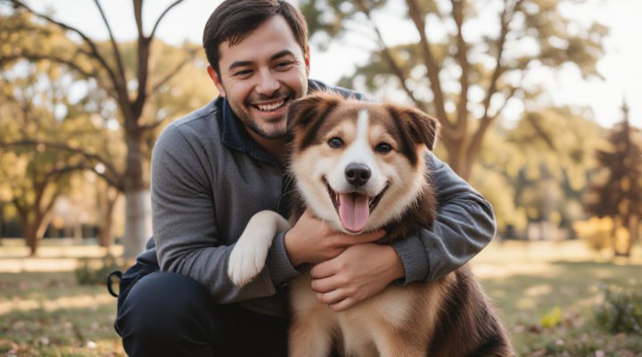 Owner and dog sharing a joyful moment after successful training