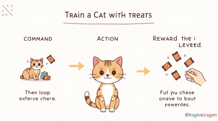 Illustrative diagram showing steps for training a cat with treats