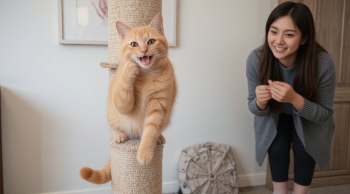Training a cat to use a scratching post instead of furniture with rewards