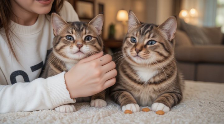 A person and cat sharing a joyful moment after a successful training session