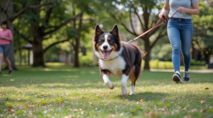 Active dog engaged in joyful exercise such as walking or fetching to support weight loss
