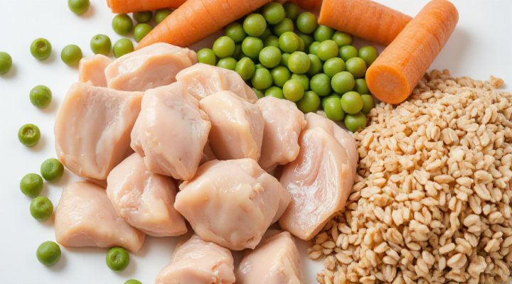 Detailed view of nutritious ingredients in diet dog food