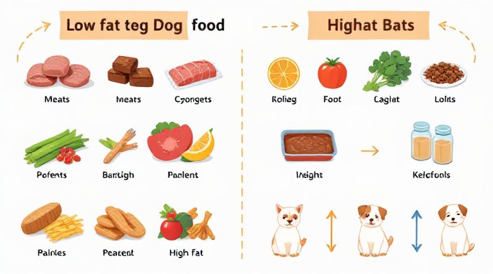 Visual comparison highlighting the benefits of low fat dog food for active pets