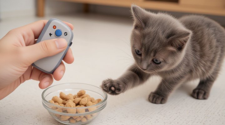 Using a clicker and treats in positive reinforcement training for cats